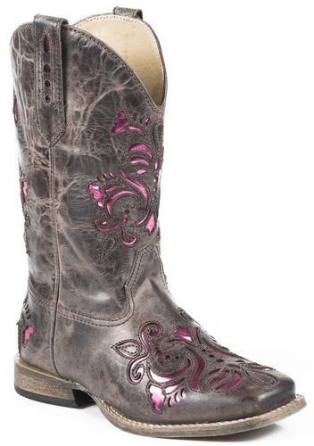 Roper Pink Inlay Belle Square Toe Boots