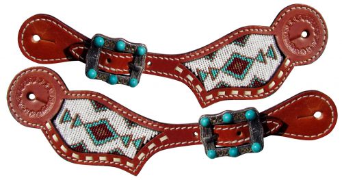 Women's Teal and White Beaded Spur Strap