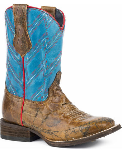 Roper Kids Chevron Square Toe Blue Boots